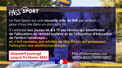 PASS'SPORT PROLONGE JUSQU'A FIN FEVRIER 2022 / Le PASS'SPORT pour les associations